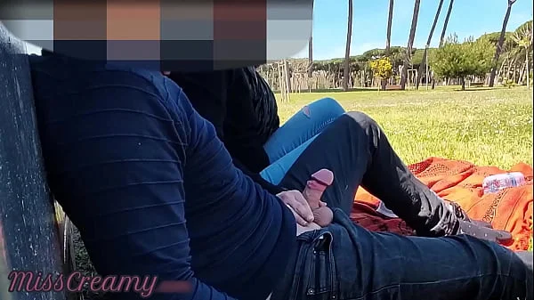 French Teacher Handjob Amateur on public park to student with Cumshot - MissCreamy