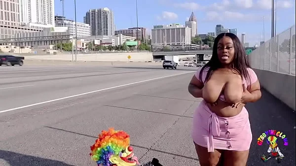 Juicy Tee Gets Fucked by Gibby The Clown on A Busy Highway During Rush Hour