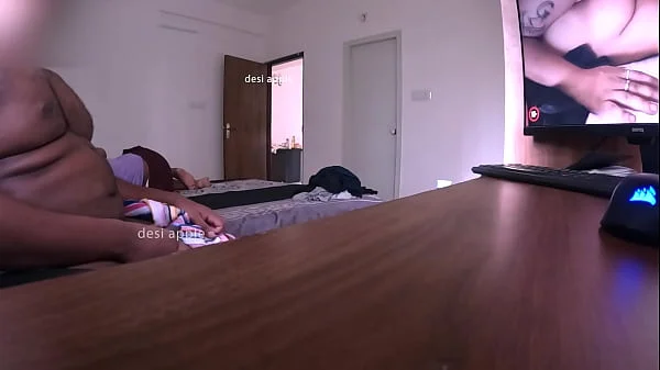 Watching porn and masturbating infront of maid while wife sleeping