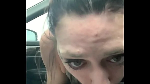 Emo slut swallows black cock in car and begs