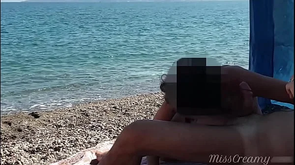 Risky Public Blowjob on the Beach with Cumshot - MissCreamy