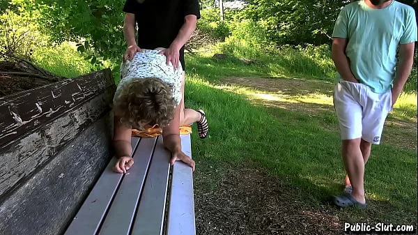 Jessica fucked and creampied by strangers in the park