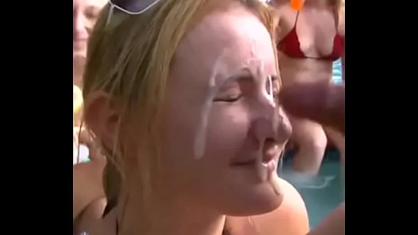 Slutty Blonde gets a facial in front of friends at party