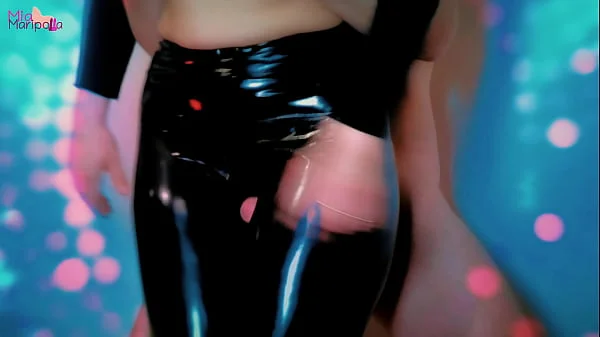 Hot Belly Dancing Disco Thigh Job in Latex Pants Makes him Cum Hard