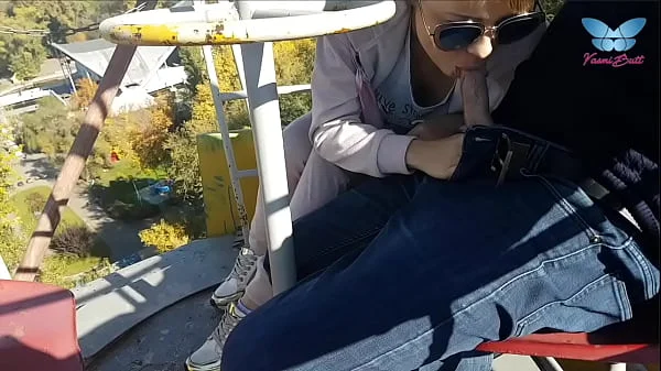 Public blowjob on the ferris wheel from shameless whore